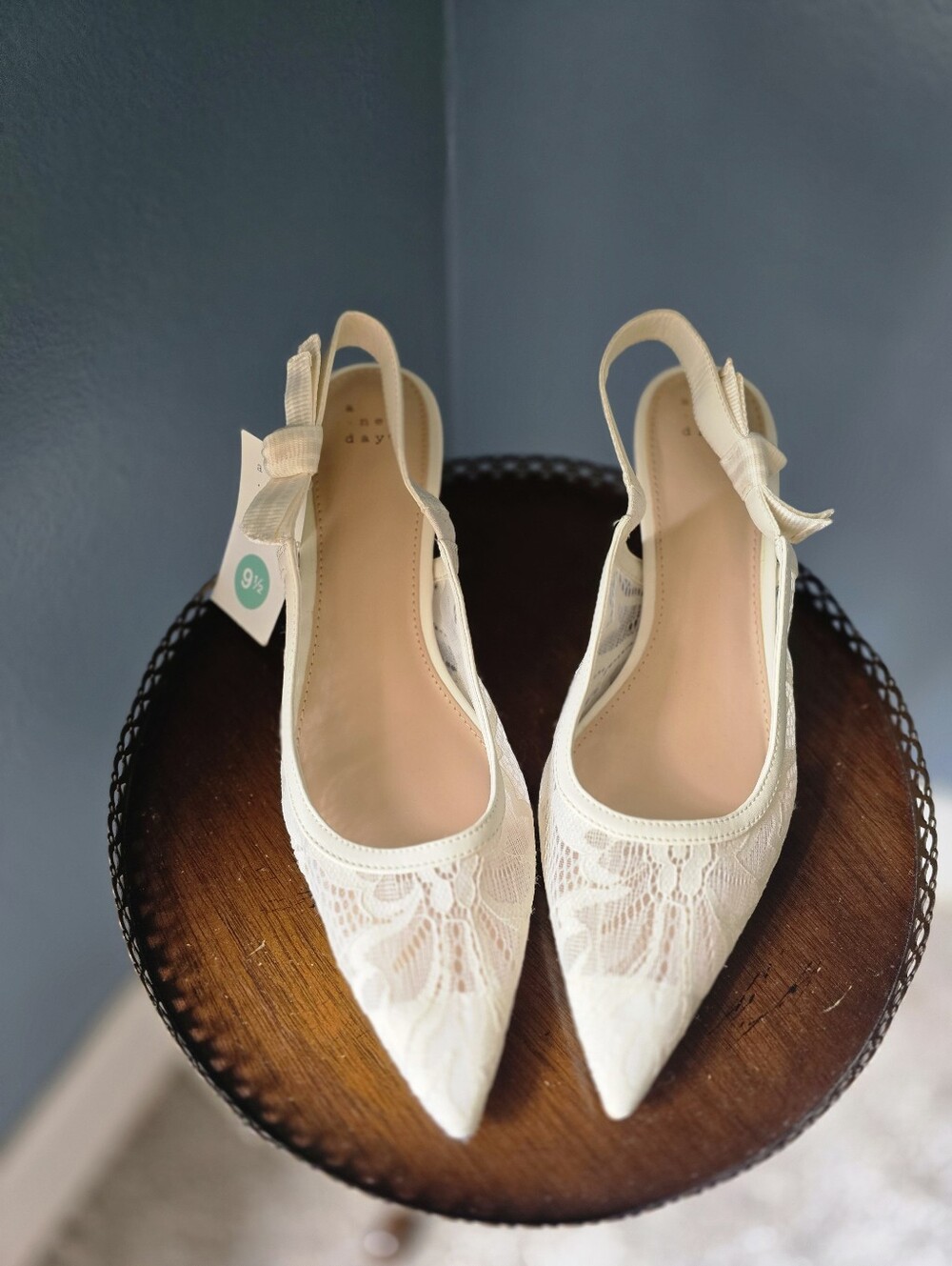 a new day Cream Lace Slingback Pointed Toe Mules
